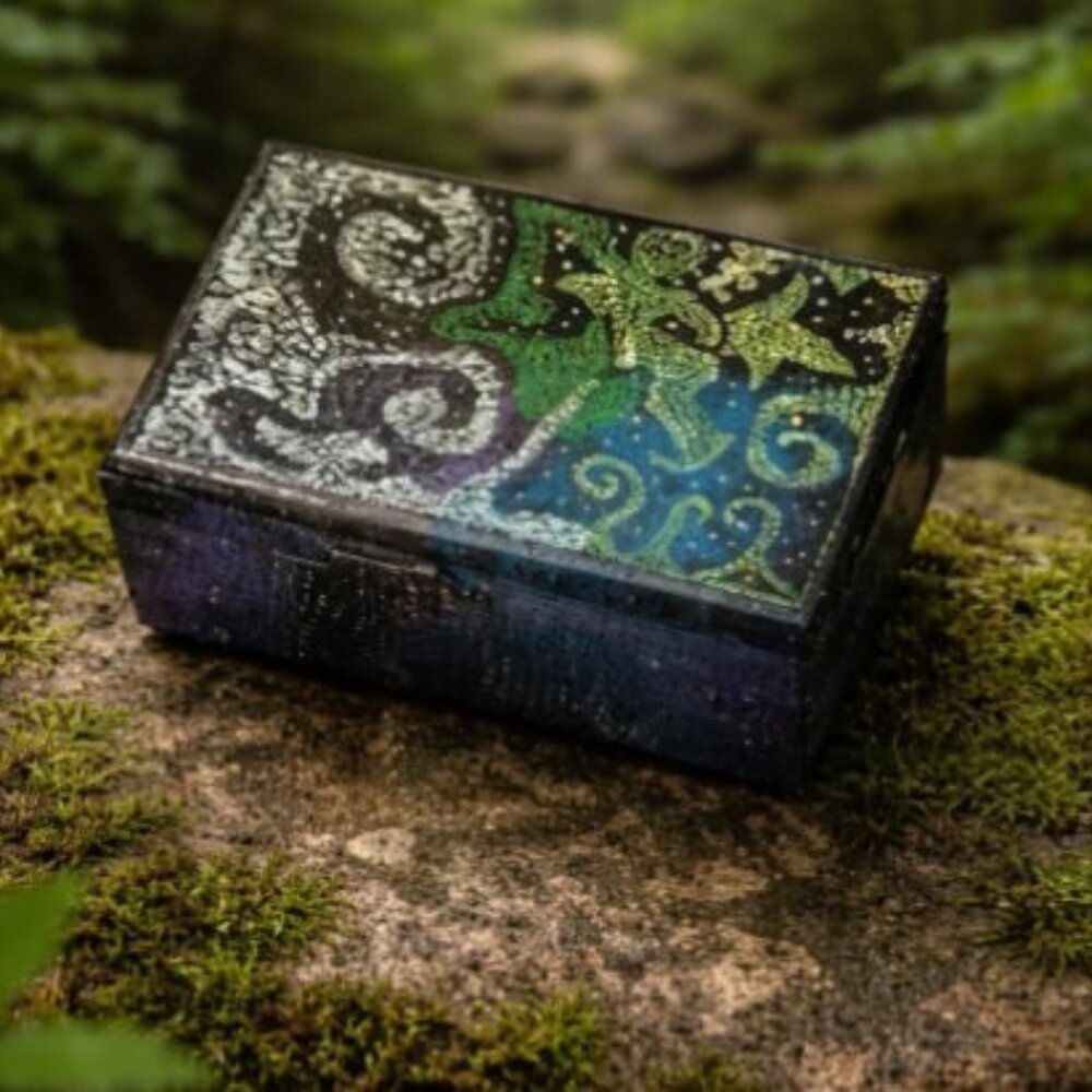 Hand painted, wooden pine box